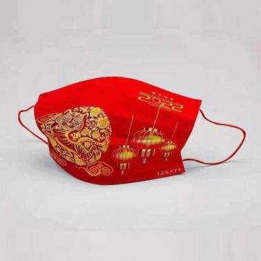 虎年口罩一次性印花虎年大吉新年中国红三层防护95熔喷布口罩