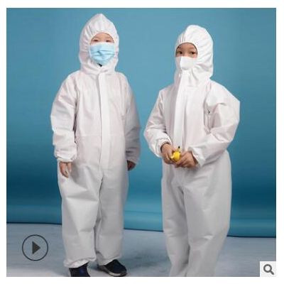 现货儿童安全隔离防护服 无纺布连帽一体隔离服PP+PE放粉尘隔离衣
